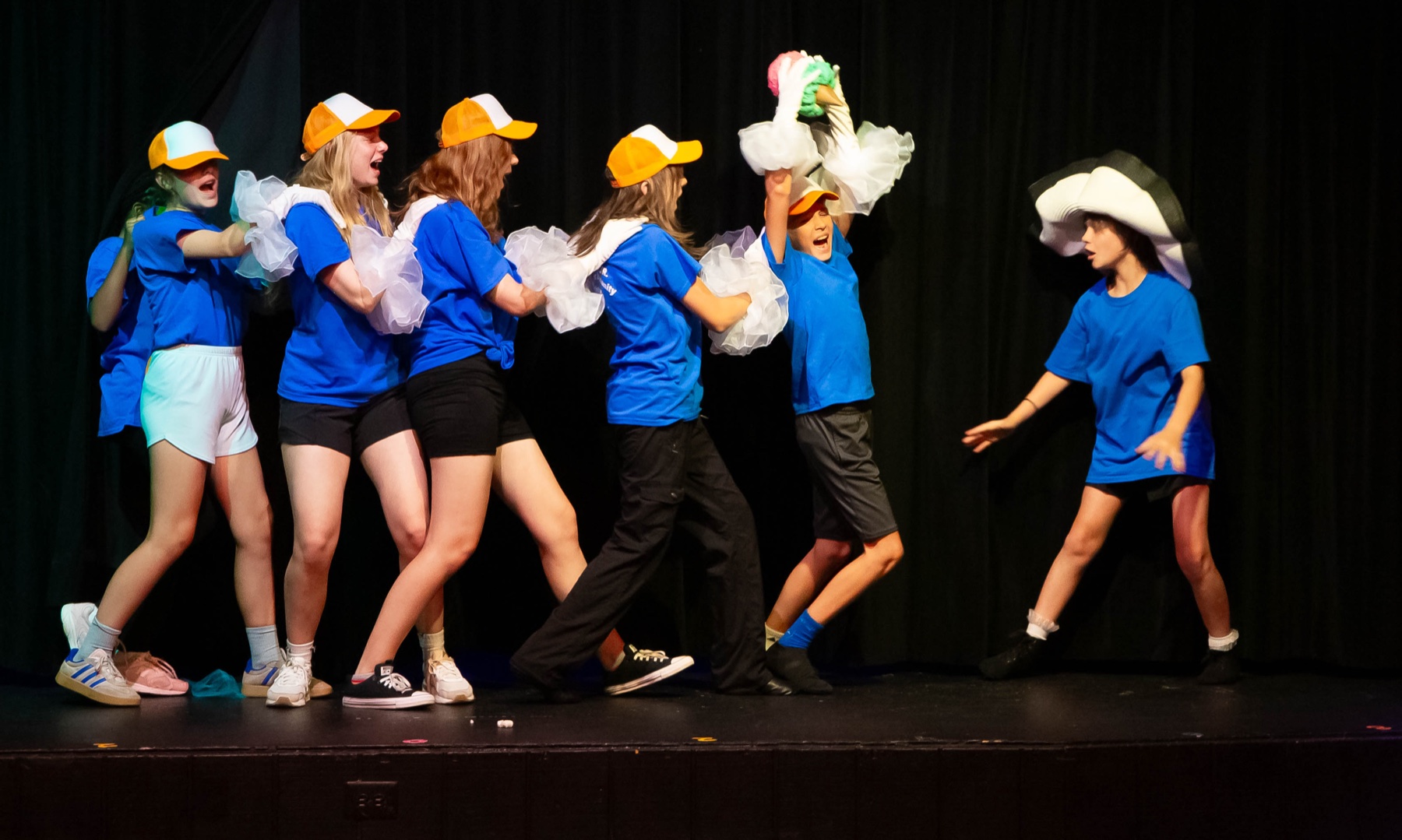 The Finding Nemo JR. ensemble performs a comic seabird scene